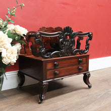 Load image into Gallery viewer, Antique English Rosewood Music Canterbury – Carved Detail, Drawers &amp; Castors. B12533
