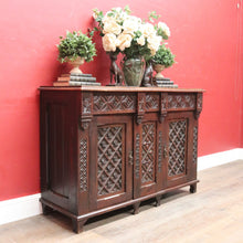 Load image into Gallery viewer, Antique French Oak Gothic Revival Sideboard c1850s Carved Panels. B12779

