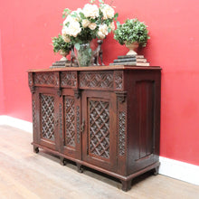 Load image into Gallery viewer, Antique French Oak Gothic Revival Sideboard c1850s Carved Panels. B12779
