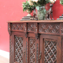 Load image into Gallery viewer, Antique French Oak Gothic Revival Sideboard c1850s Carved Panels. B12779
