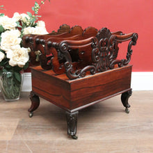 Load image into Gallery viewer, Antique English Rosewood Music Canterbury – Carved Detail, Drawers &amp; Castors. B12533
