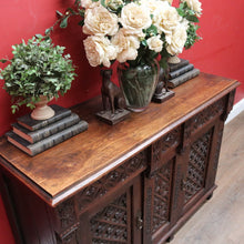 Load image into Gallery viewer, Antique French Oak Gothic Revival Sideboard c1850s Carved Panels. B12779
