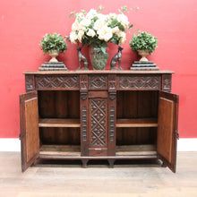 Load image into Gallery viewer, Antique French Oak Gothic Revival Sideboard c1850s Carved Panels. B12779
