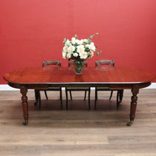 Load image into Gallery viewer, Australian Cedar Dining Table – 2 Extension Leaves, Turned Legs, Brass Castors. B12538
