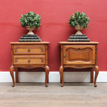 Load image into Gallery viewer, x SOLD Pair Vintage French Bedside Tables Cupboard and Drawer Set. B12758

