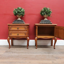 Load image into Gallery viewer, x SOLD Pair Vintage French Bedside Tables Cupboard and Drawer Set. B12758
