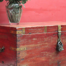Load image into Gallery viewer, x SOLD Antique Teak Trunk Chest Candle Box VR Padlock Storage Chest. B12950
