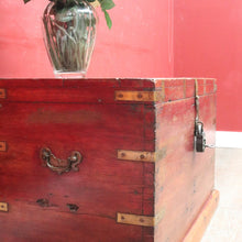 Load image into Gallery viewer, x SOLD Antique Teak Trunk Chest Candle Box VR Padlock Storage Chest. B12950
