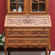 Load image into Gallery viewer, Antique French Oak Bureau Bookcase Drop Front Desk Glass Doors. B12777
