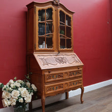 Load image into Gallery viewer, Antique French Oak Bureau Bookcase Drop Front Desk Glass Doors. B12777
