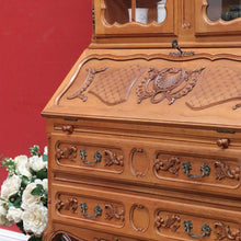 Load image into Gallery viewer, Antique French Oak Bureau Bookcase Drop Front Desk Glass Doors. B12777
