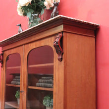 Load image into Gallery viewer, Antique English Marble-Top Bookcase or China Cabinet – Glass Doors, Keys, Shelves. B12532
