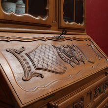 Load image into Gallery viewer, Antique French Oak Bureau Bookcase Drop Front Desk Glass Doors. B12777
