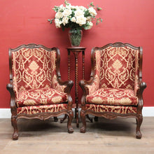 Load image into Gallery viewer, x SOLD A Pair of Antique French Wing Back Armchairs with Down/Feather Cushions. B12058
