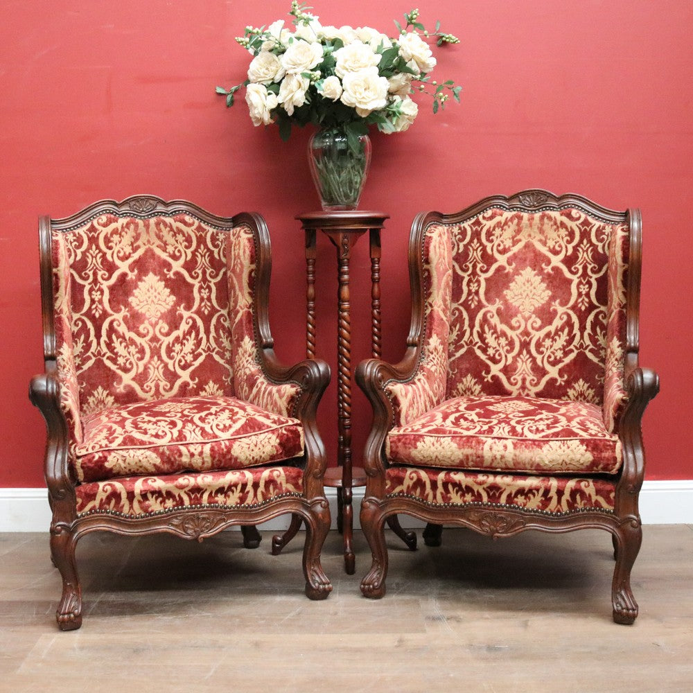 x SOLD A Pair of Antique French Wing Back Armchairs with Down/Feather Cushions. B12058