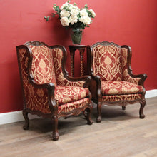 Load image into Gallery viewer, x SOLD A Pair of Antique French Wing Back Armchairs with Down/Feather Cushions. B12058
