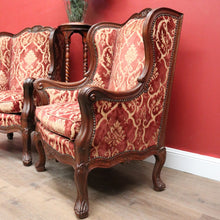 Load image into Gallery viewer, x SOLD A Pair of Antique French Wing Back Armchairs with Down/Feather Cushions. B12058
