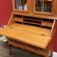 Load image into Gallery viewer, Antique French Oak Bureau Bookcase Drop Front Desk Glass Doors. B12777
