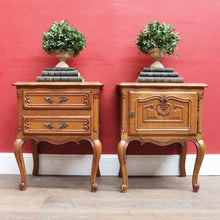 Load image into Gallery viewer, x SOLD Pair French Oak Bedside, one a Cupboard, the other Two Drawers. B12762
