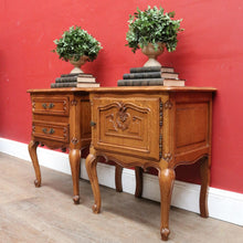 Load image into Gallery viewer, x SOLD Pair French Oak Bedside, one a Cupboard, the other Two Drawers. B12762

