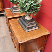 Load image into Gallery viewer, x SOLD Pair French Oak Bedside, one a Cupboard, the other Two Drawers. B12762
