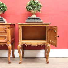 Load image into Gallery viewer, x SOLD Pair French Oak Bedside, one a Cupboard, the other Two Drawers. B12762
