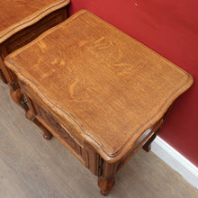 Load image into Gallery viewer, x SOLD Pair French Oak Bedside, one a Cupboard, the other Two Drawers. B12762
