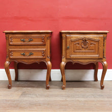 Load image into Gallery viewer, x SOLD Pair French Oak Bedside, one a Cupboard, the other Two Drawers. B12762
