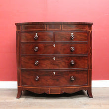 Load image into Gallery viewer, Antique English Bow Front Mahogany Chest with 8 Drawers &amp; Tunbridge Detail. B12530
