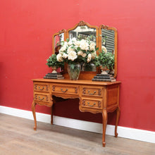 Load image into Gallery viewer, x SOLD Antique French Oak Dressing Table Three Mirrors Five Drawers Scroll Feet. B12815
