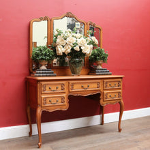 Load image into Gallery viewer, x SOLD Antique French Oak Dressing Table Three Mirrors Five Drawers Scroll Feet. B12815
