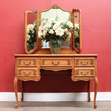 Load image into Gallery viewer, x SOLD Antique French Oak Dressing Table Three Mirrors Five Drawers Scroll Feet. B12815
