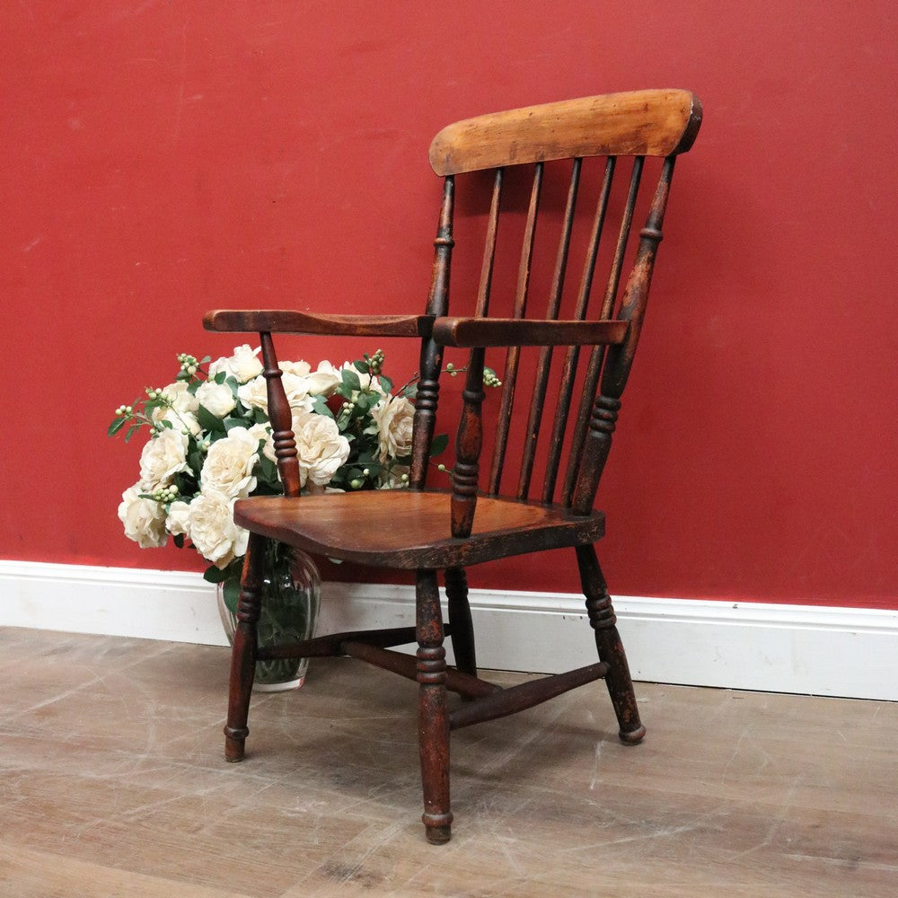 x SOLD Antique English Elm Windsor Armchair, Spindle-Back H-Stretcher Base B12082