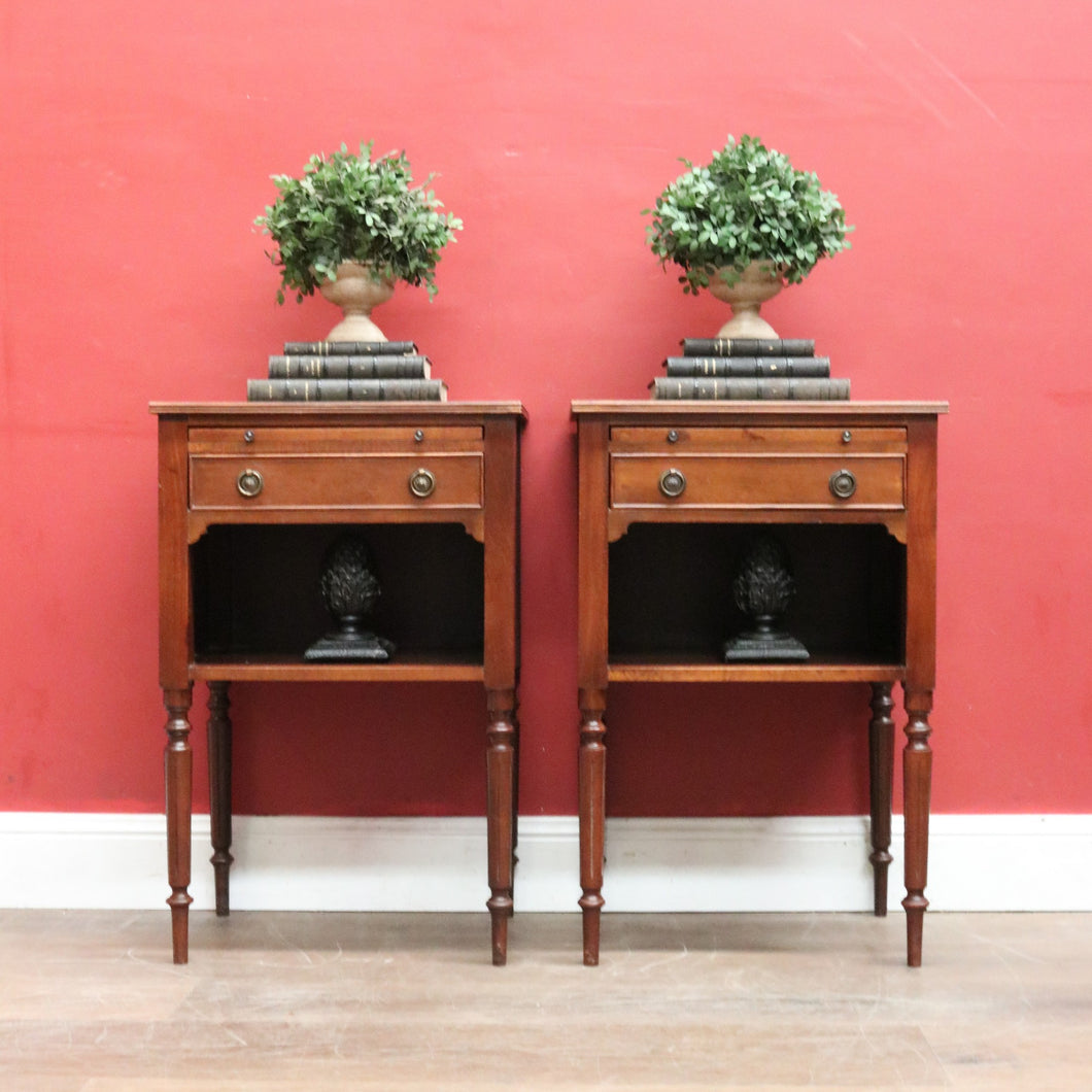Pair of Vintage Mahogany & Leather Side Tables – Burton Reproductions, England. B12548