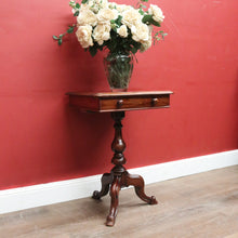 Load image into Gallery viewer, Antique Australian Cedar Side Table – Turned Pedestal, Drawer, Tri-Leg Base. B12551
