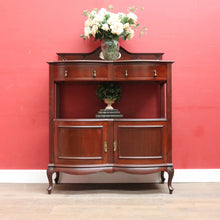 Load image into Gallery viewer, Antique English Mahogany Servery Curved Front Drawers Cupboards Mirror. B12956
