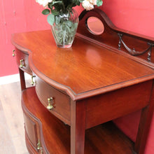 Load image into Gallery viewer, Antique English Mahogany Servery Curved Front Drawers Cupboards Mirror. B12956
