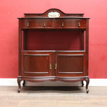 Load image into Gallery viewer, Antique English Mahogany Servery Curved Front Drawers Cupboards Mirror. B12956
