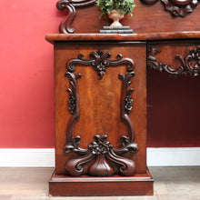 Load image into Gallery viewer, Antique English Twin Pedestal Sideboard, Flame Mahogany Carved Detail. B12959
