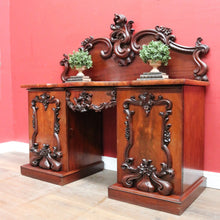 Load image into Gallery viewer, Antique English Twin Pedestal Sideboard, Flame Mahogany Carved Detail. B12959
