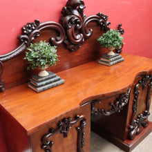 Load image into Gallery viewer, Antique English Twin Pedestal Sideboard, Flame Mahogany Carved Detail. B12959
