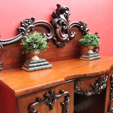 Load image into Gallery viewer, Antique English Twin Pedestal Sideboard, Flame Mahogany Carved Detail. B12959
