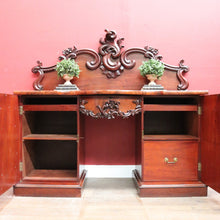Load image into Gallery viewer, Antique English Twin Pedestal Sideboard, Flame Mahogany Carved Detail. B12959
