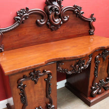 Load image into Gallery viewer, Antique English Twin Pedestal Sideboard, Flame Mahogany Carved Detail. B12959
