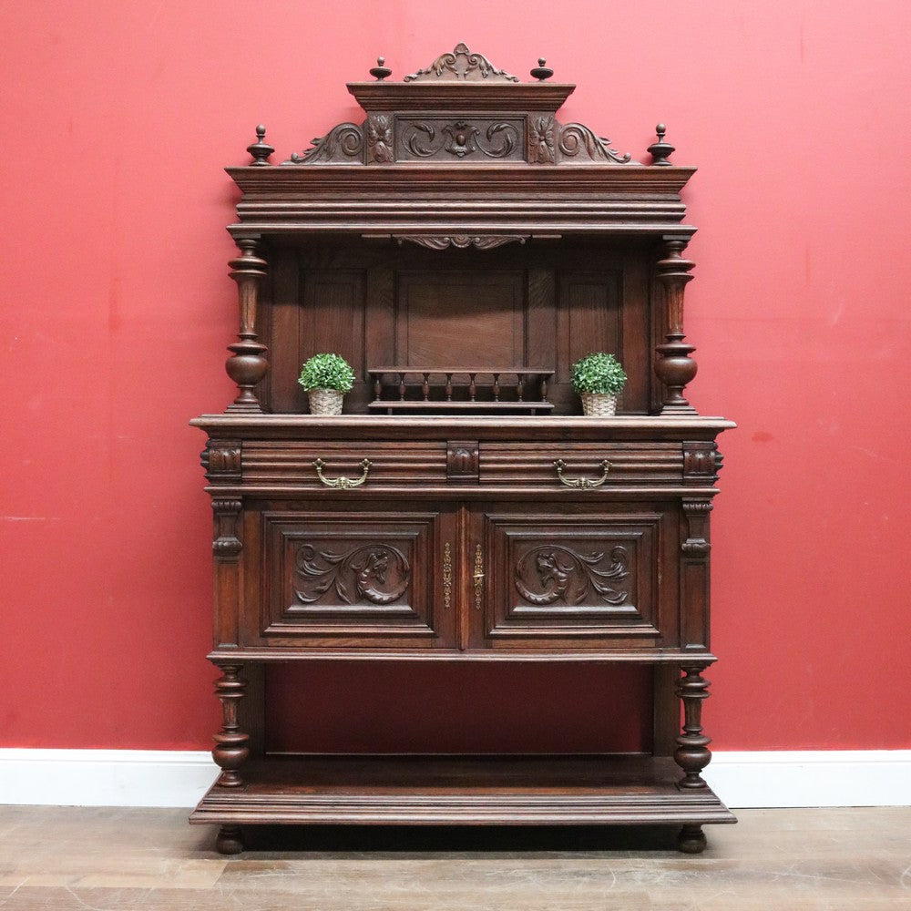 x SOLD Antique French Oak, Brass and Marble Sideboard, Hall Cabinet or Cupboard or Kitchen Dresser. B11463