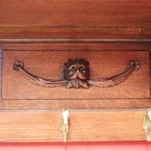 Load image into Gallery viewer, Antique French Coat Rack with Brass Horse-Head Hooks and Carved Lion Faces. B11328
