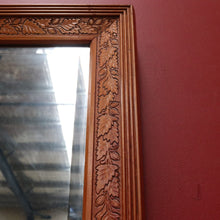 Load image into Gallery viewer, Antique Oak Wall Mirror Bevelled Glass Carved Leaves and Acorns. B12966
