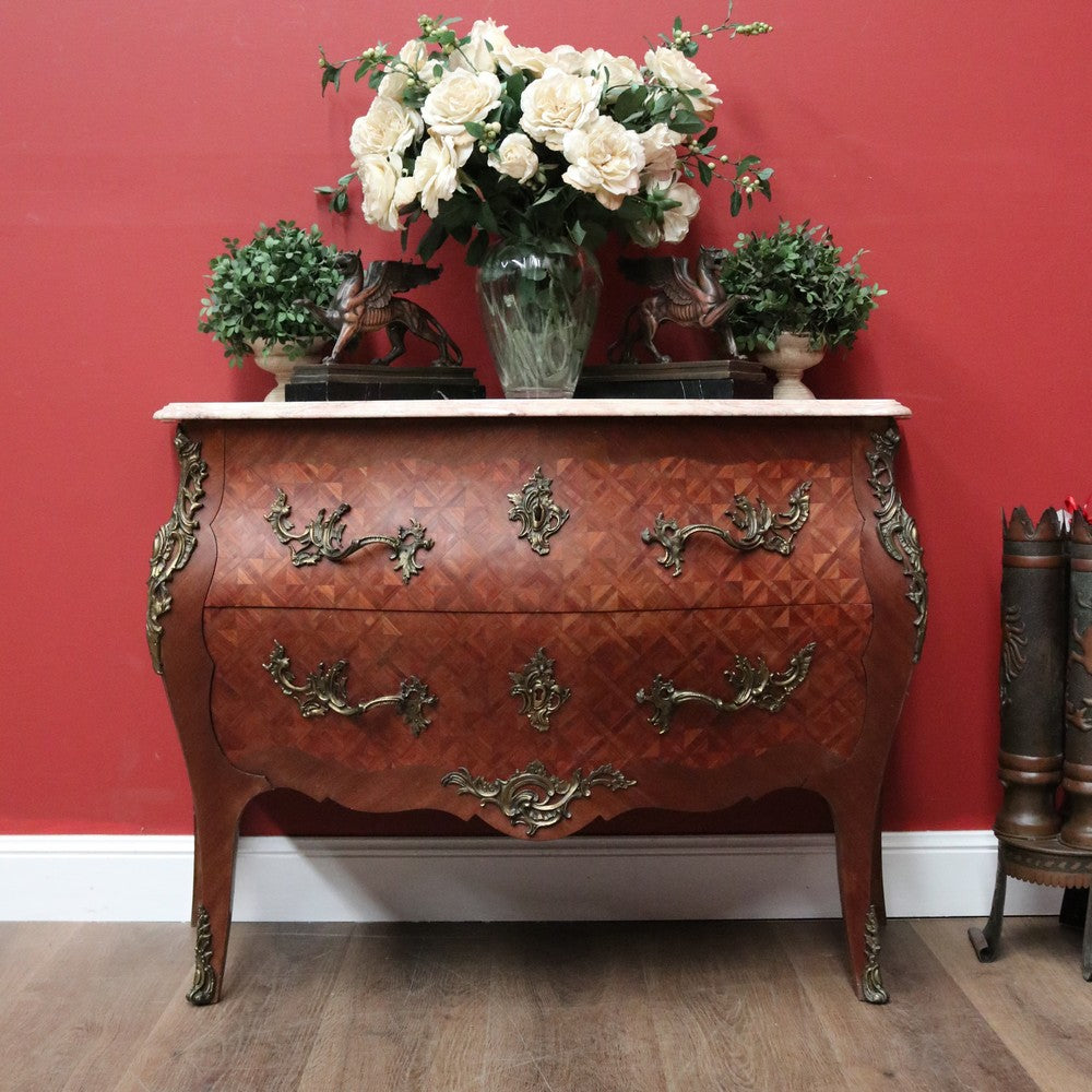 x SOLD Antique Chest of Drawers or Hall Cabinet, French Walnut, Brass and Marble Top Chest. B11349