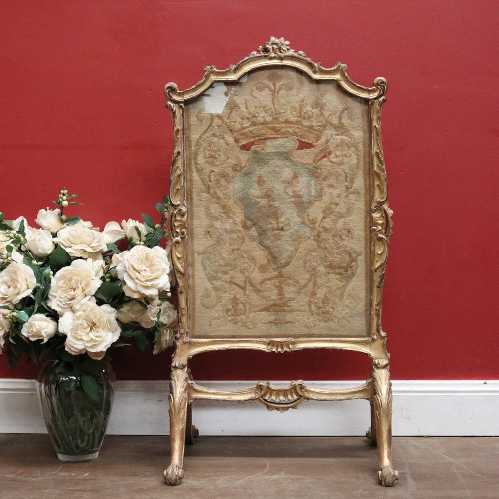 Antique c1780 French Gilt Fire Screen with Tapestry & Paper Provenance. B12558