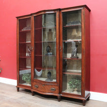 Load image into Gallery viewer, Antique Mahogany China Cabinet Three Glass Doors Curved Centre. B12977
